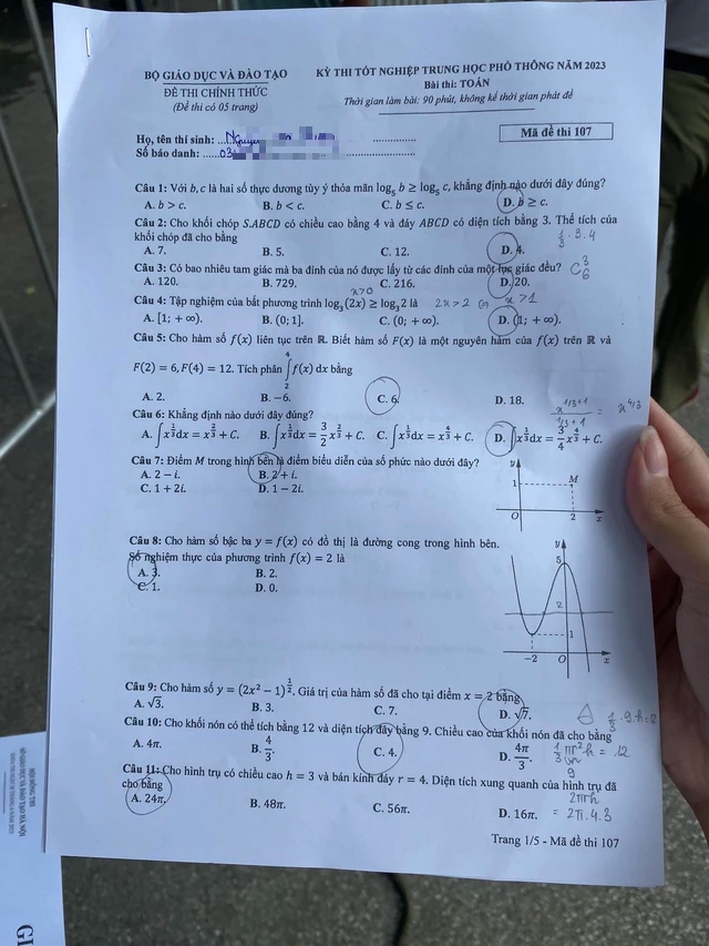 Gợi ý đáp án đề thi Toán tốt nghiệp THPT 2023 - Ảnh 7.