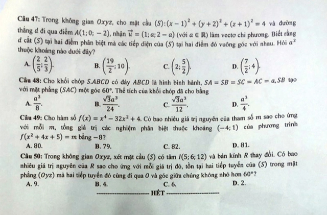 CHÍNH THỨC: Đề thi Toán tốt nghiệp THPT 2023 - Ảnh 10.