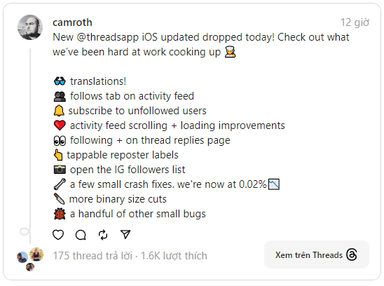 Threads phát hành bản cập nhật lớn đầu tiên, bổ sung nhiều tính năng còn thiếu - Ảnh 1.