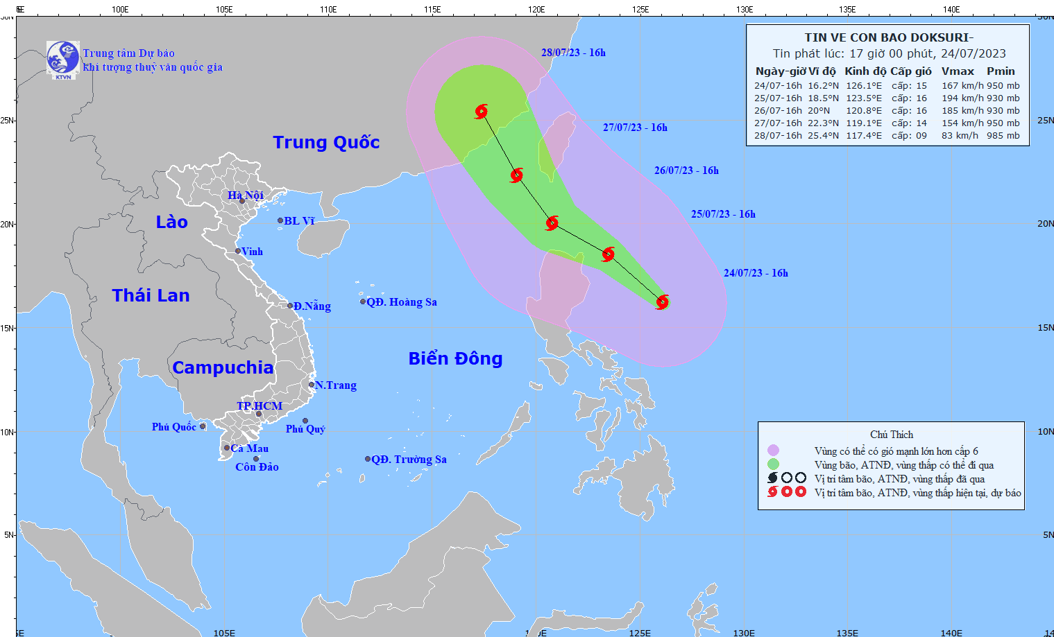 Bão Doksuri có thể mạnh thành siêu bão trên biển - Ảnh 1.