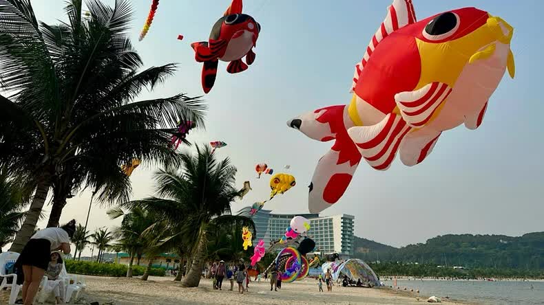Kite art performance festival at Do Son Beach. 