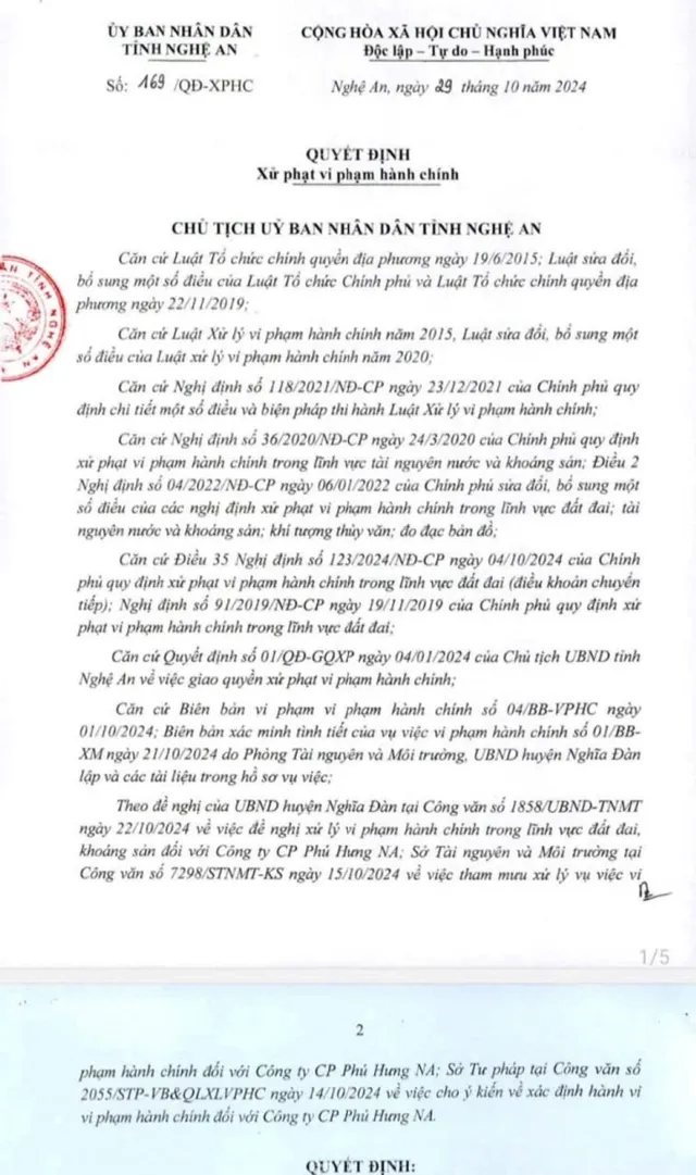 Nghệ An: Một công ty bị phạt 1,1 tỷ đồng do vi phạm trong khai thác khoáng sản - Ảnh 1.