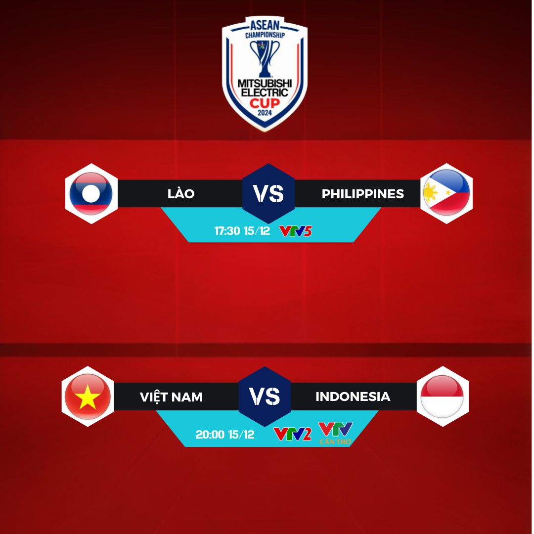 Lịch thi đấu và trực tiếp Asean Cup 2024 hôm nay, 15/12: Lào vs Philippines; Việt Nam vs Indonesia - Ảnh 1.