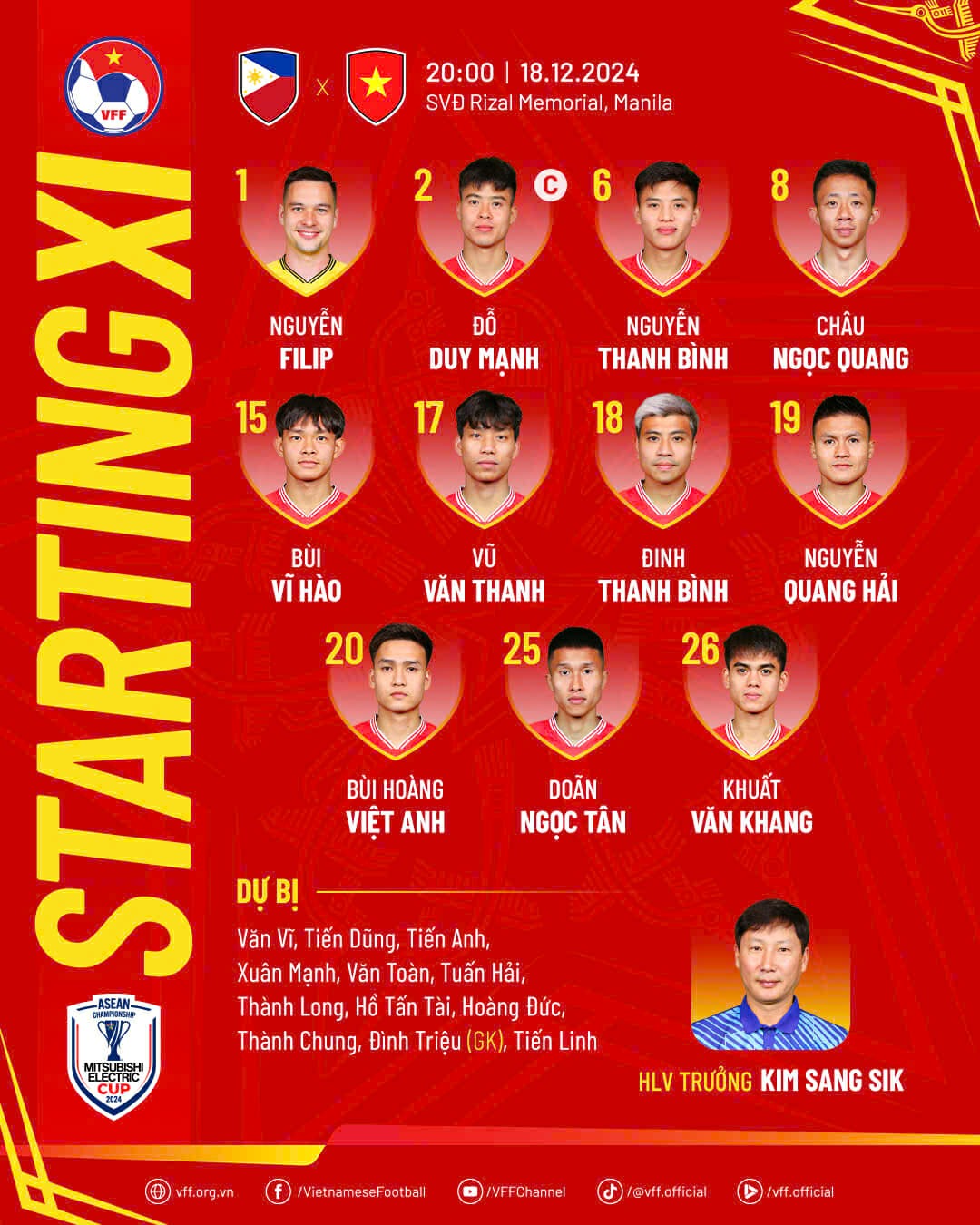 TRỰC TIẾP | Philippines - Việt Nam: Hoàng Đức, Tiến Linh dự bị | ASEAN Cup 2024 - Ảnh 2.