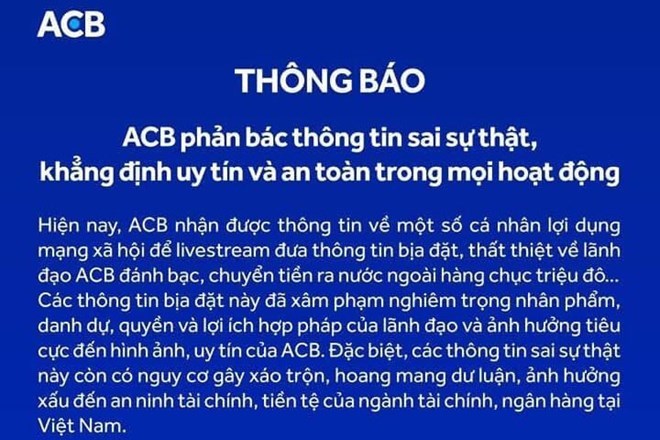 Bộ Công an trả lời vụ lãnh đạo ngân hàng ACB bị tung tin đánh bạc, chuyển tiền ra nước ngoài - Ảnh 1.