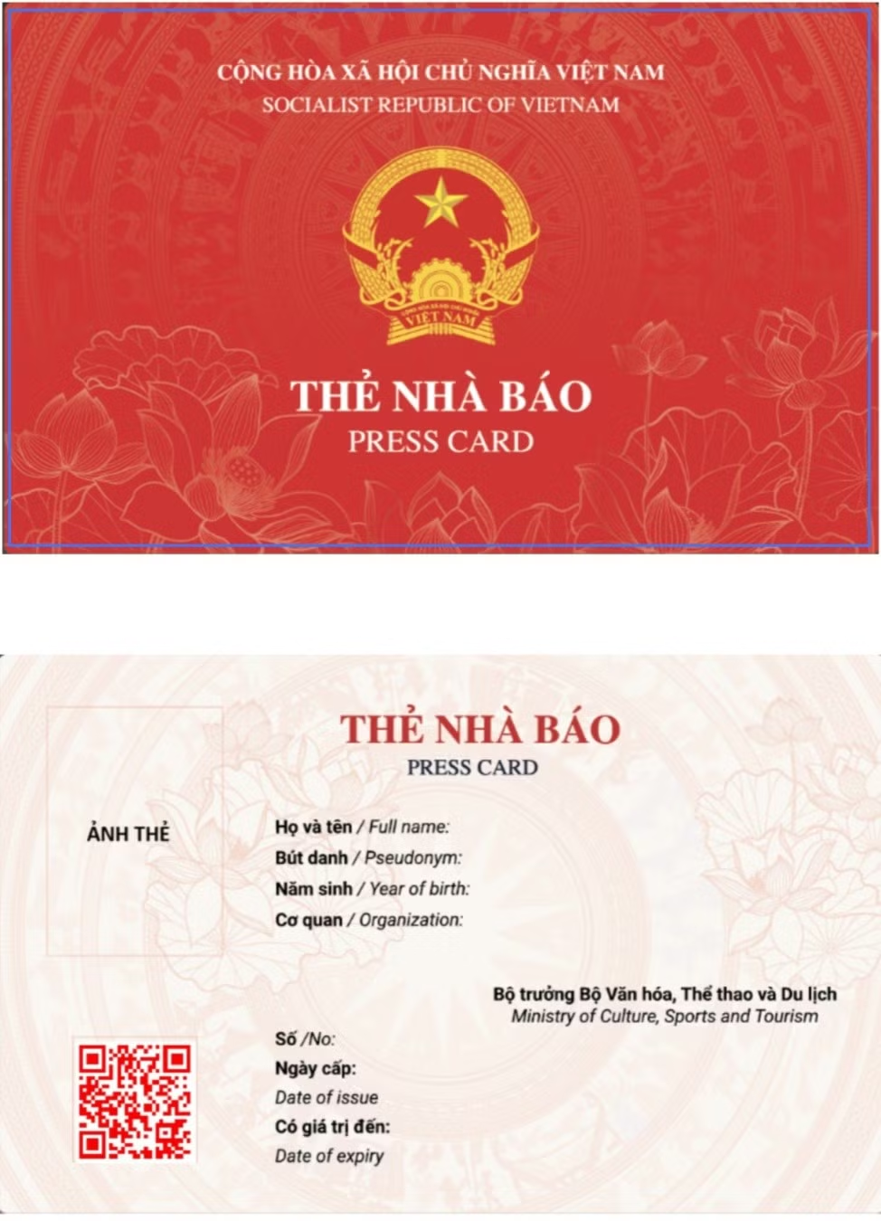Bộ Văn h&oacute;a, Thể thao v&agrave; Du lịch ban h&agrave;nh mẫu thẻ nh&agrave; b&aacute;o mới- Ảnh 1.