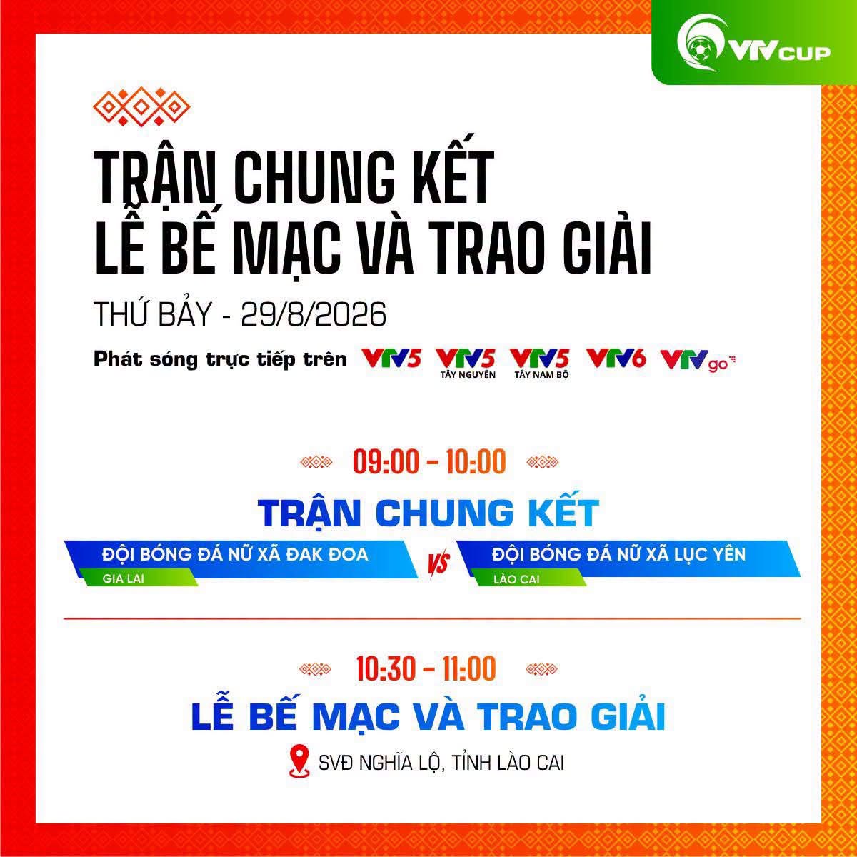 Lịch trực tiếp Chung kết Giải Bóng đá nữ các dân tộc thiểu số Việt Nam VTV Cup 2026 - Ảnh 1.