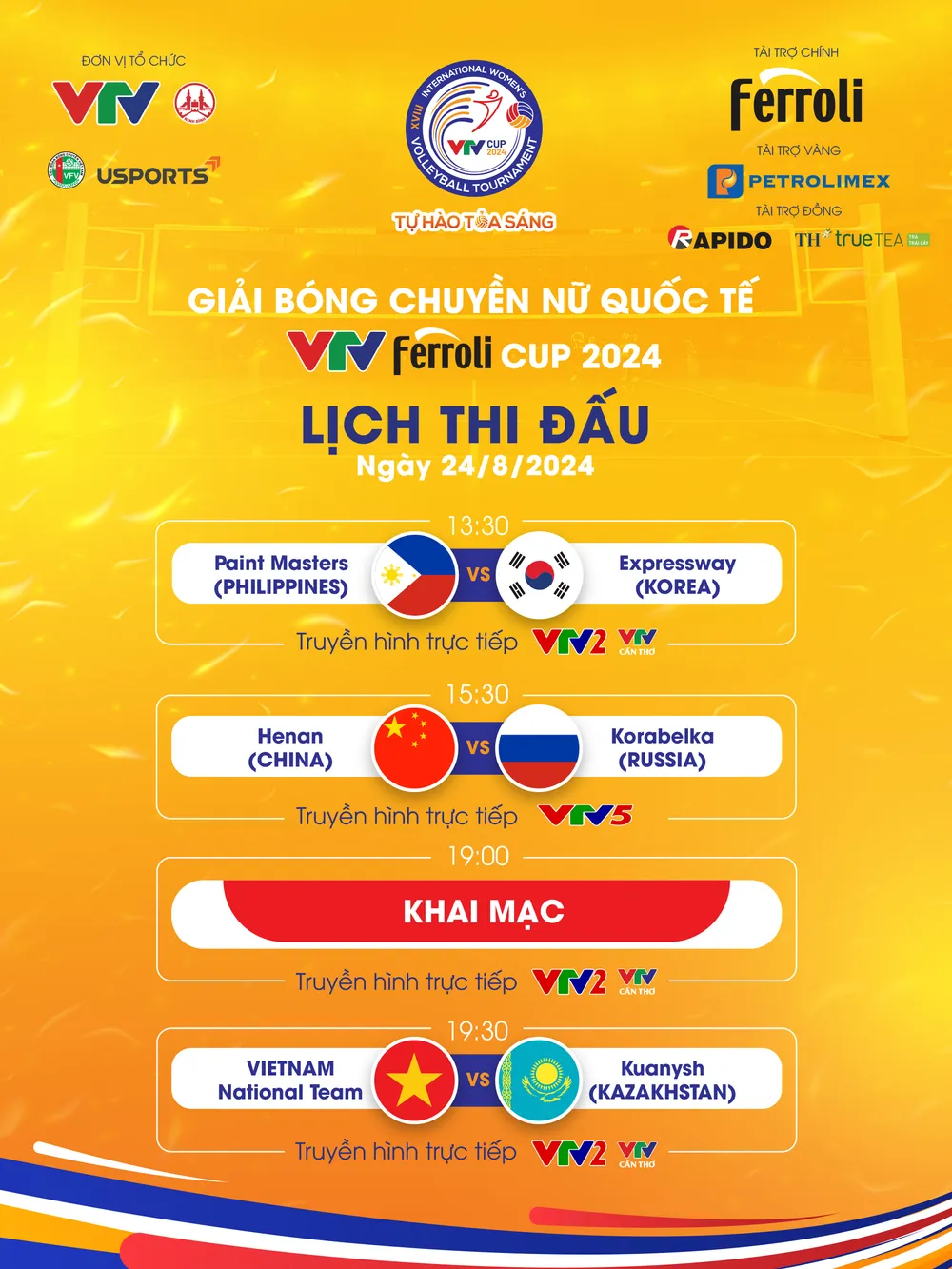 Lịch thi đấu và trực tiếp VTV Ferroli Cup 2024 trên VTV | Loạt trận vòng bảng - Ảnh 2.