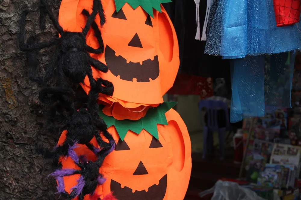 Bí ngô Halloween, mặt nạ ma quỷ lên ngôi trên phố Hàng Mã - Ảnh 2.