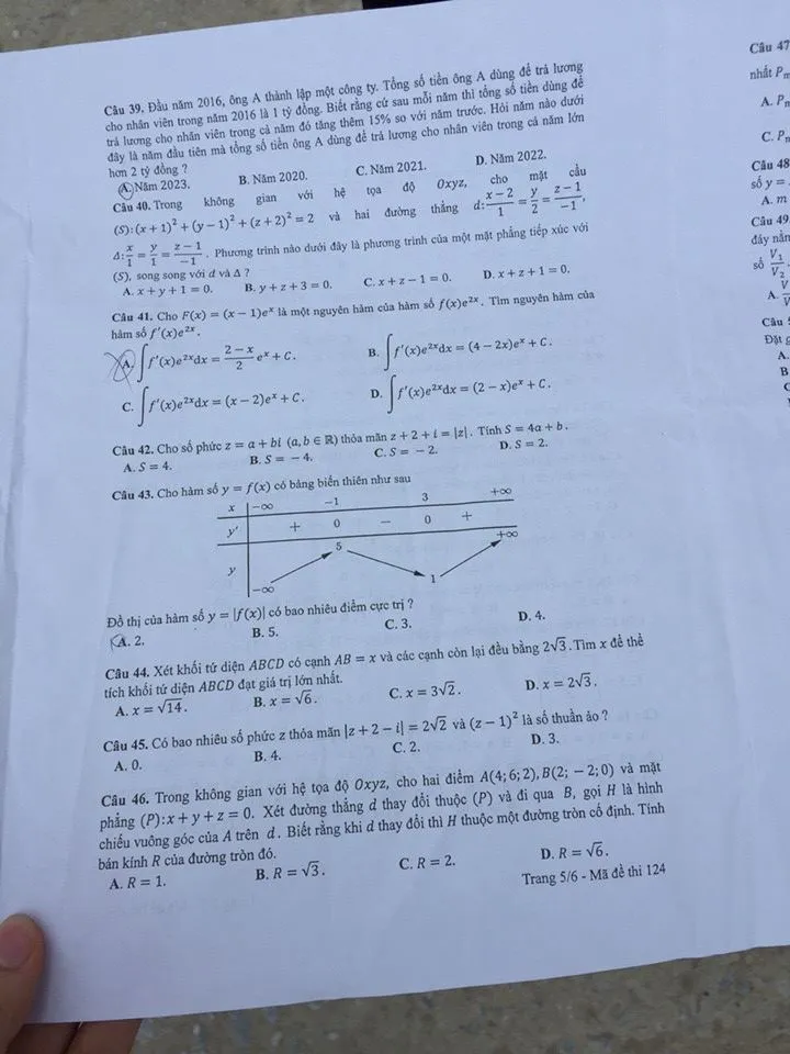 Đề thi môn Toán kỳ thi THPT Quốc gia năm 2017 - Ảnh 6.