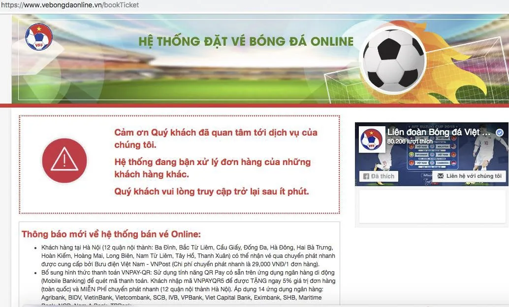 AFF Cup 2018: Mua vé online trận Việt Nam - Philippines khó hơn lên trời - Ảnh 1. AFF Cup 2018: Mua vé online trận Việt Nam - Philippines khó hơn lên trời - Ảnh 1.