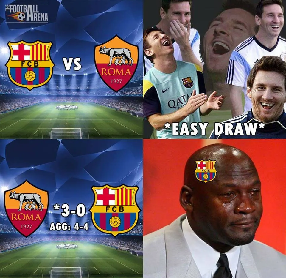Ảnh chế Barcelona bị loại ở tứ kết: Messi đầu hàng trước Roma, Pique vỡ mộng - Ảnh 1.