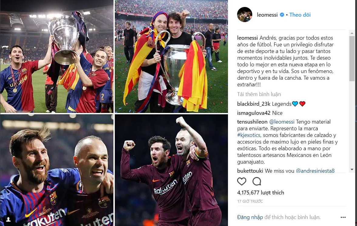 Messi gửi lời tạm biệt tới Iniesta: Thật vinh hạnh khi được chơi bên cạnh anh! - Ảnh 1.
