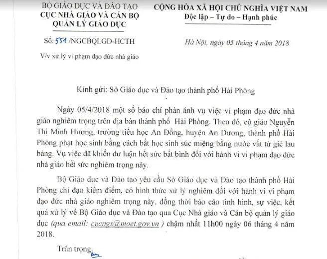 Xử lý nghiêm cô giáo bắt học sinh súc miệng bằng nước giặt giẻ lau bảng - Ảnh 1.