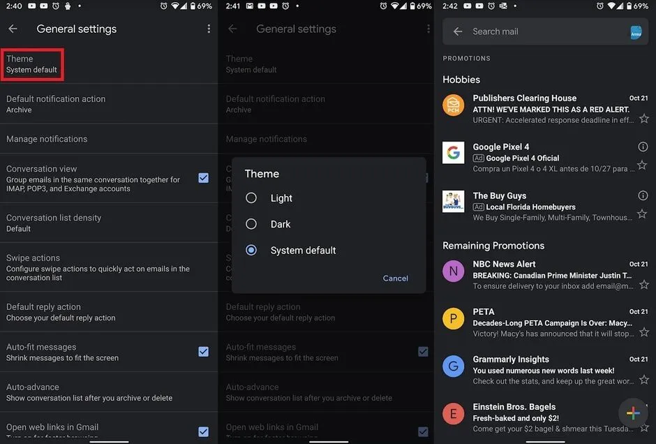 Ứng dụng Gmail cuối cùng cũng đã có chế độ Dark Mode - Ảnh 1.