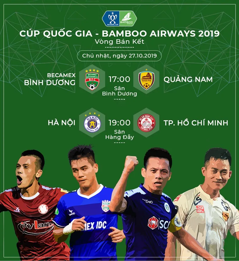 Bán kết cúp Quốc gia 2019: CLB Hà Nội - CLB TP Hồ Chí Minh, B.Bình Dương - CLB Quảng Nam - Ảnh 1. Bán kết cúp Quốc gia 2019: CLB Hà Nội - CLB TP Hồ Chí Minh, B.Bình Dương - CLB Quảng Nam - Ảnh 1.