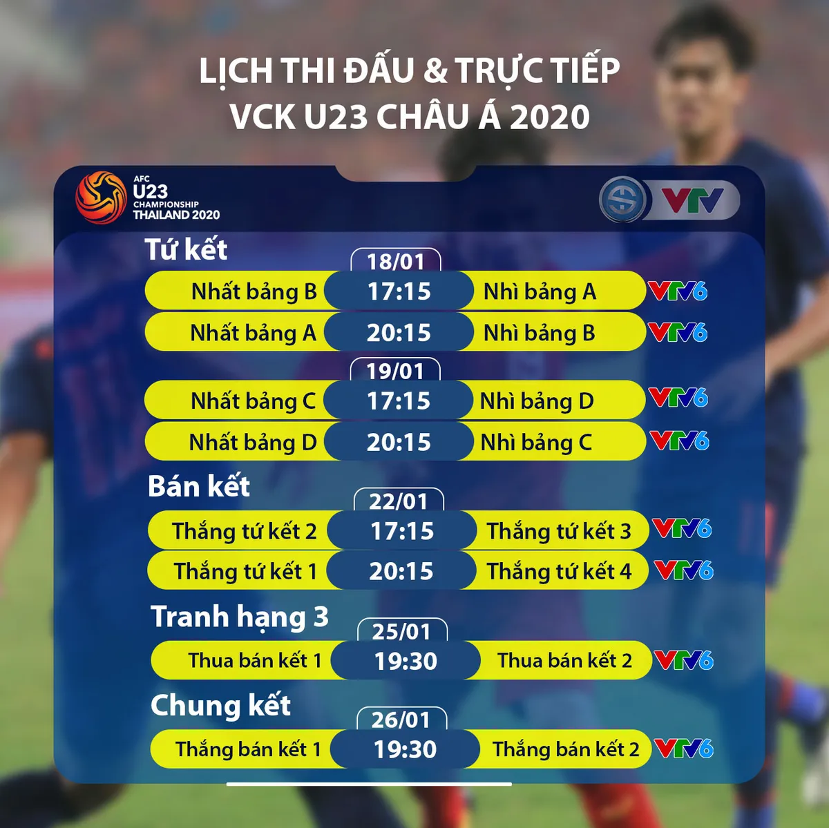 CHÍNH THỨC: Lịch thi đấu và trực tiếp VCK U23 châu Á 2020 trên VTV - Ảnh 3. CHÍNH THỨC: Lịch thi đấu và trực tiếp VCK U23 châu Á 2020 trên VTV - Ảnh 3.