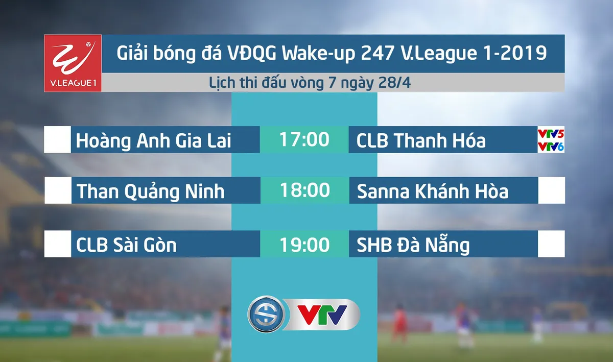 Lịch thi đấu và trực tiếp vòng 7 Wake-up 247 V.League 1-2019 ngày 28/4: Tâm điểm Hoàng Anh Gia Lai - CLB Thanh Hóa - Ảnh 1. Lịch thi đấu và trực tiếp vòng 7 Wake-up 247 V.League 1-2019 ngày 28/4: Tâm điểm Hoàng Anh Gia Lai - CLB Thanh Hóa - Ảnh 1.