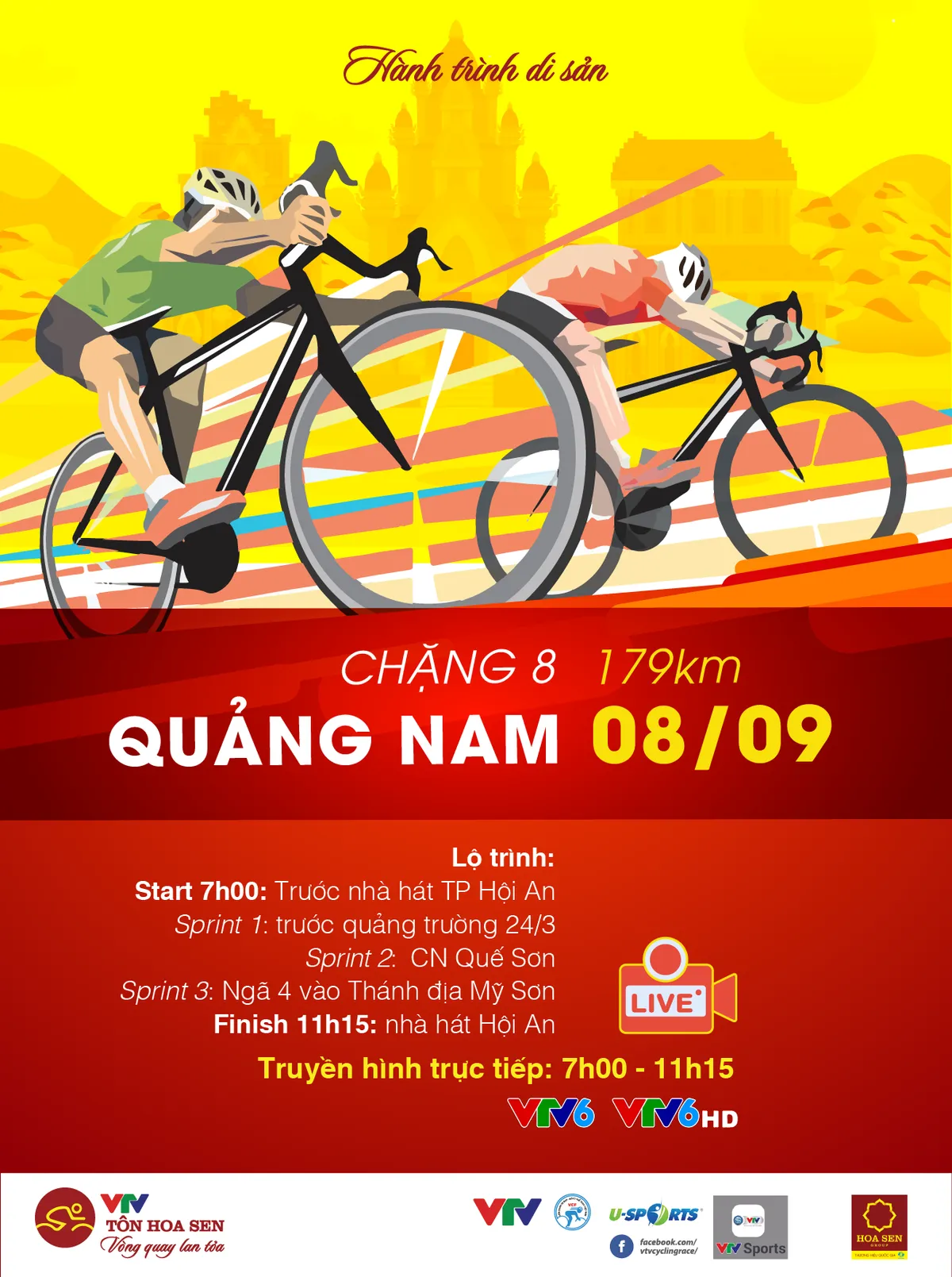 Chặng 8 Giải xe đạp Quốc tế VTV Cúp Tôn Hoa Sen 2019: Vòng quanh tỉnh Quảng Nam (179 km) - Ảnh 1. Chặng 8 Giải xe đạp Quốc tế VTV Cúp Tôn Hoa Sen 2019: Vòng quanh tỉnh Quảng Nam (179 km) - Ảnh 1.