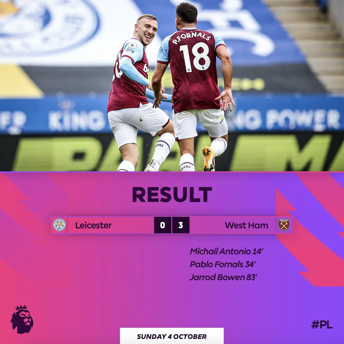 Leicester City bất ngờ thua đậm West Ham ngay trên sân nhà (Vòng 4 Ngoại hạng Anh) - Ảnh 3. Leicester City bất ngờ thua đậm West Ham ngay trên sân nhà (Vòng 4 Ngoại hạng Anh) - Ảnh 3.