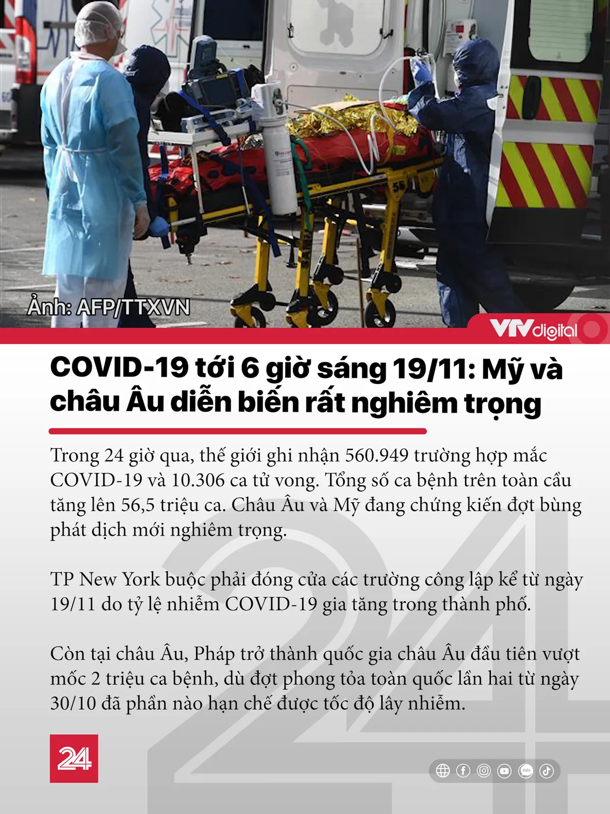 Tin nóng đầu ngày 19/11: Tình hình COVID-19 ở Mỹ và châu Âu diễn biến “cực tệ” - Ảnh 1.