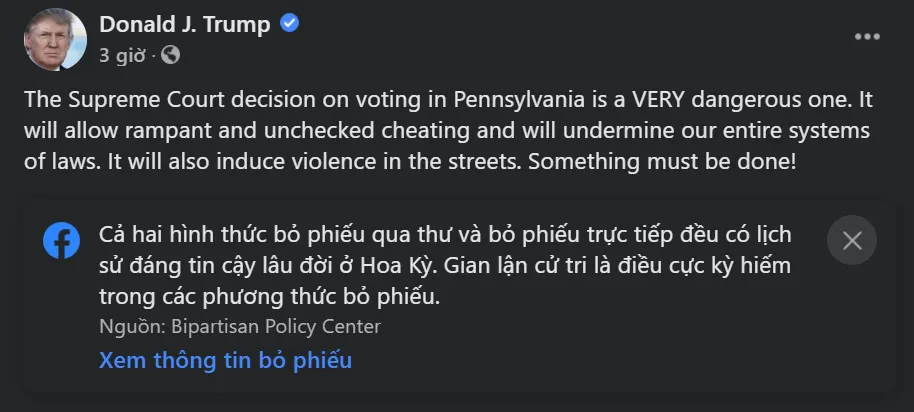 Twitter gắn nhãn và hạn chế bài đăng của ông Trump về việc bỏ phiếu ở Pennsylvania - Ảnh 2.