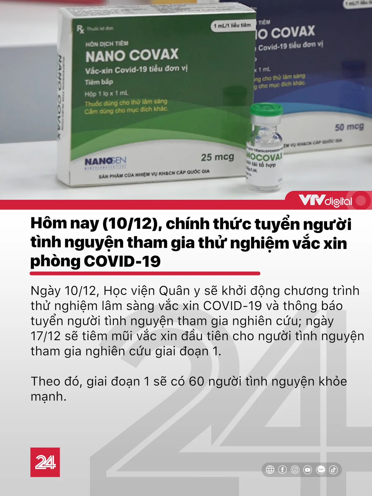 Tin nóng đầu ngày 10/12: Chính thức tuyển tình nguyện viên thử nghiệm vaccine COVID-19 - Ảnh 1.