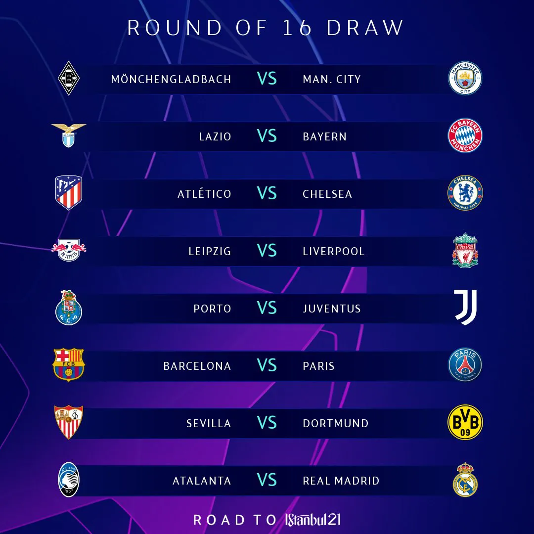 Kết quả bốc thăm vòng 1/8 UEFA Champions League: Atletico Madrid - Chelsea, Barcelona - PSG... - Ảnh 1. Kết quả bốc thăm vòng 1/8 UEFA Champions League: Atletico Madrid - Chelsea, Barcelona - PSG... - Ảnh 1.