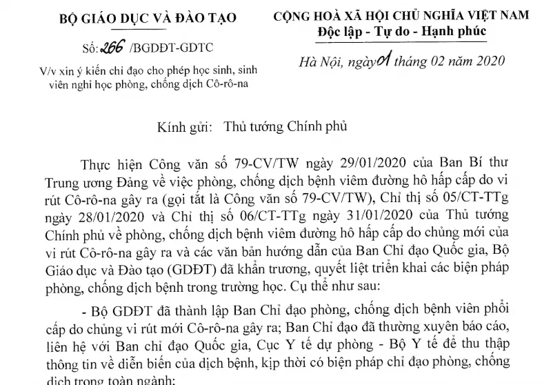 Bộ GD&ĐT xin ý kiến Thủ tướng cho phép học sinh nghỉ học tránh virus Corona - Ảnh 1.