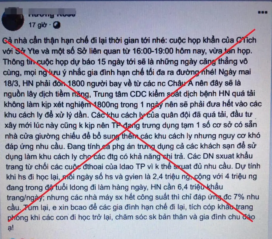 Xử lý 2 trường hợp tung tin đồn Hà Nội vỡ trậnchống COVID-19 - Ảnh 1.