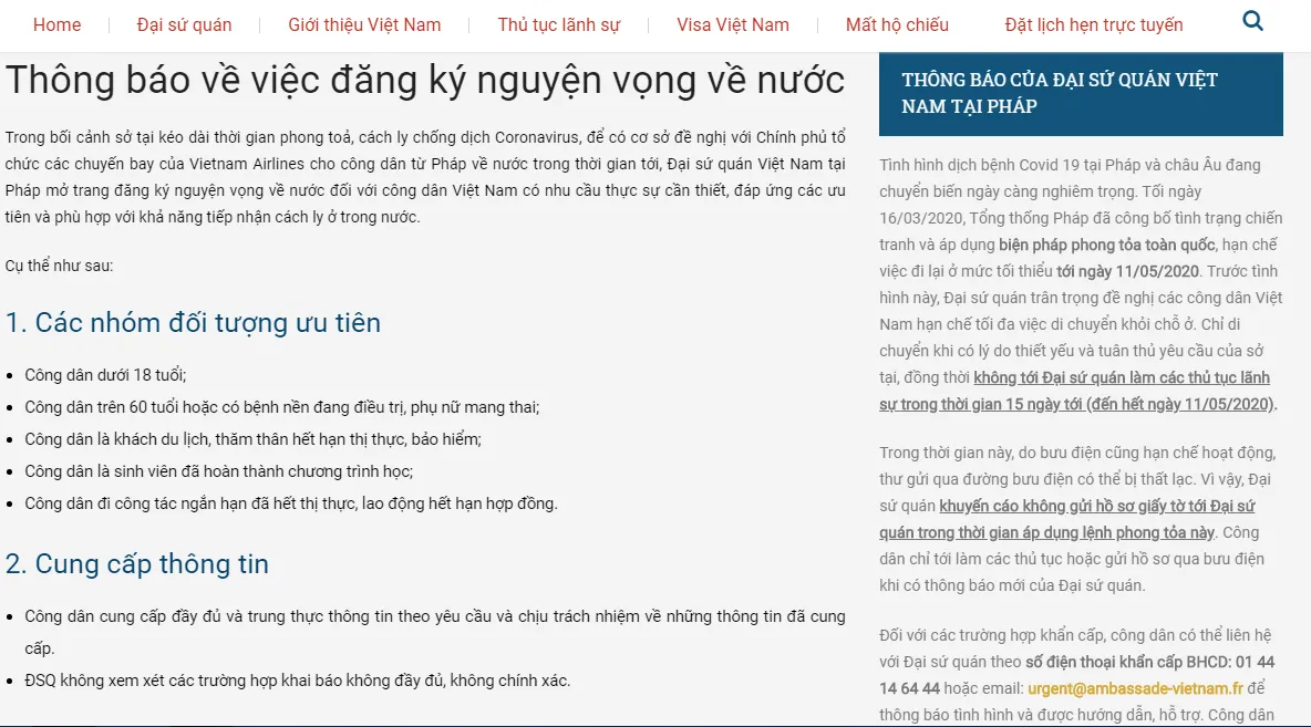 Hướng dẫn đăng ký nguyện vọng về nước cho công dân Việt tại Pháp - Ảnh 1.