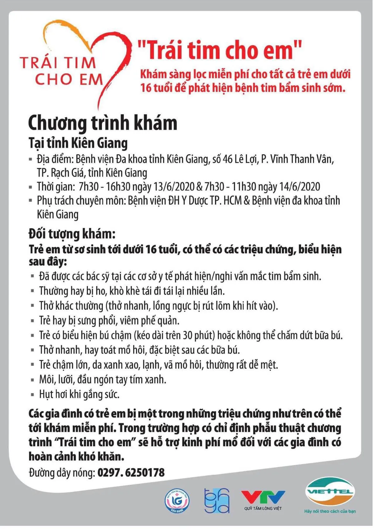 Trái tim cho em khám sàng lọc tim bẩm sinh miễn phí cho trẻ dưới 16 tuổi tại Kiên Giang - Ảnh 1.