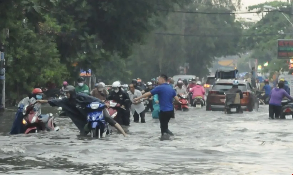 TP.HCM: Mưa lớn, nhiều tuyến đường ngập như sông, 4 người thương vong do cây đổ - Ảnh 3.