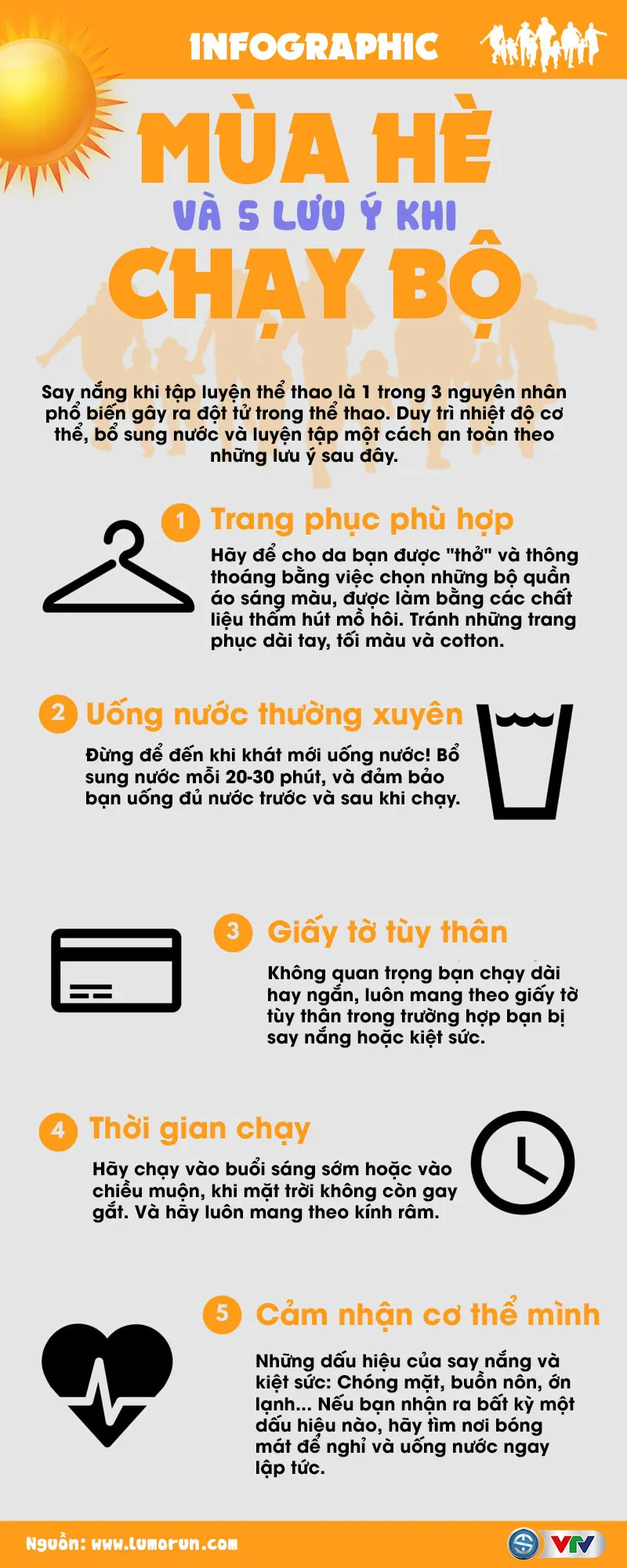 Infographic: 5 lưu ý khi chạy bộ vào mùa hè - Ảnh 1. Infographic: 5 lưu ý khi chạy bộ vào mùa hè - Ảnh 1.