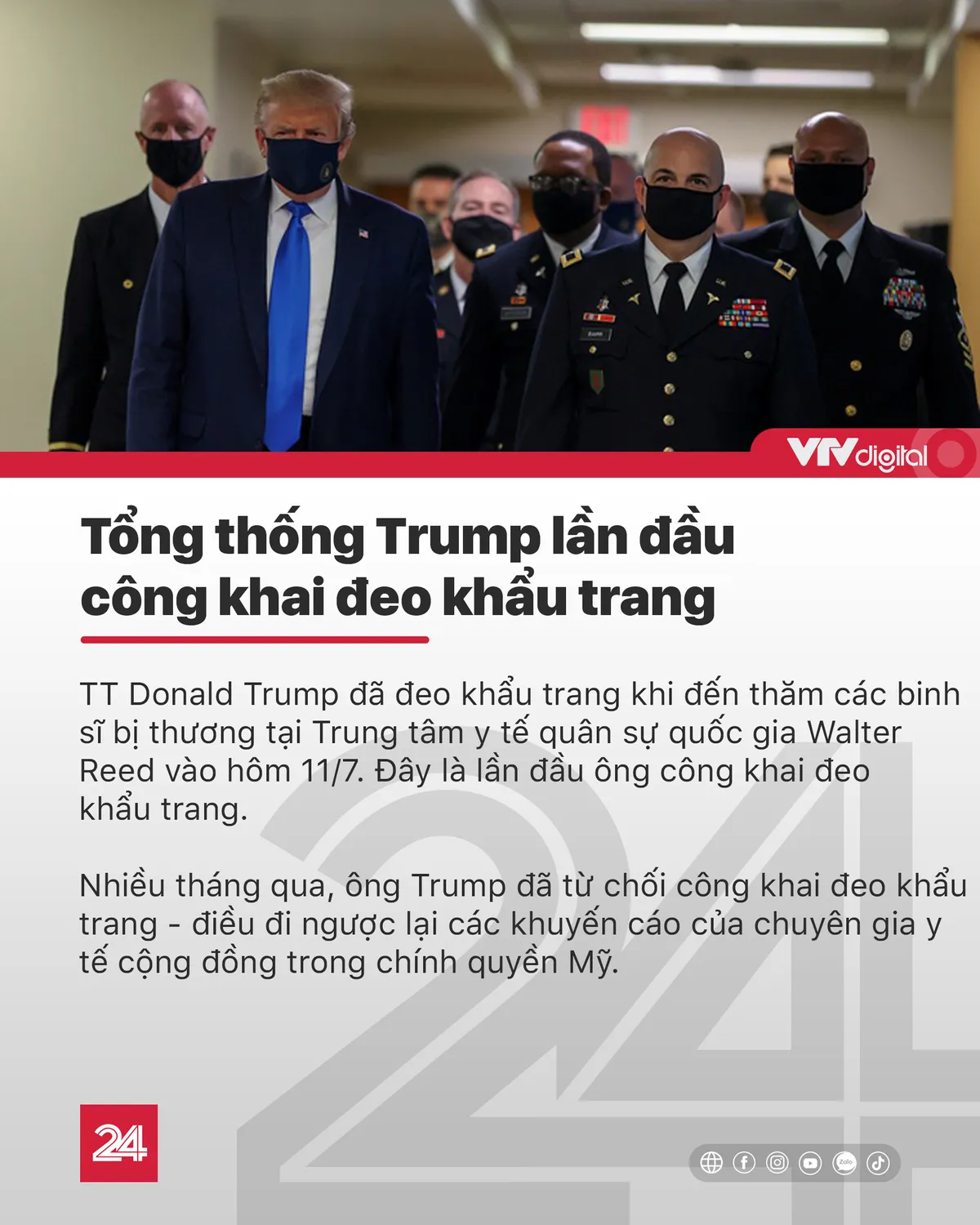 Tin nóng đầu ngày 12/7: Tổng thống Trump lần đầu công khai đeo khẩu trang - Ảnh 1.