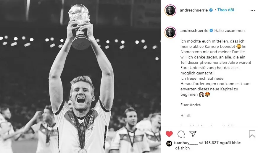 Nh&agrave; v&ocirc; địch World Cup 2014 tuy&ecirc;n bố giải nghệ ở tuổi 29 - Ảnh 1.