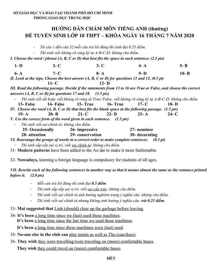 Trọn bộ đáp án thi vào lớp 10 năm 2020 tại TP.HCM - Ảnh 10.