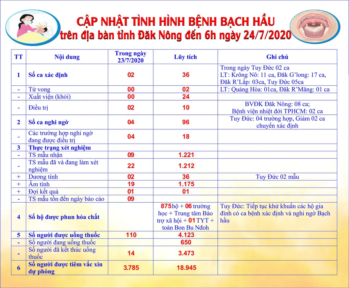 Tiếp tục phát hiện thêm 3 ca mắc bạch hầu tại Đắk Nông và Đắk Lắk - Ảnh 1.