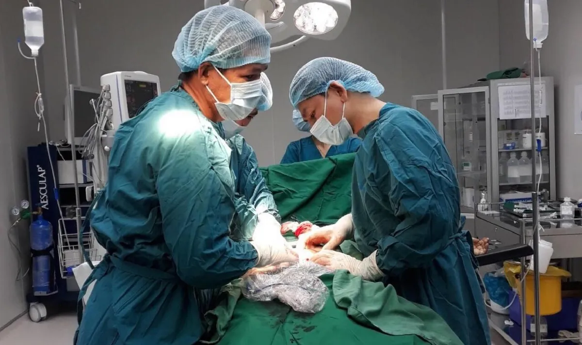 Loại bỏ khối u xơ tử cung hoại tử nặng 3kg - Ảnh 1.