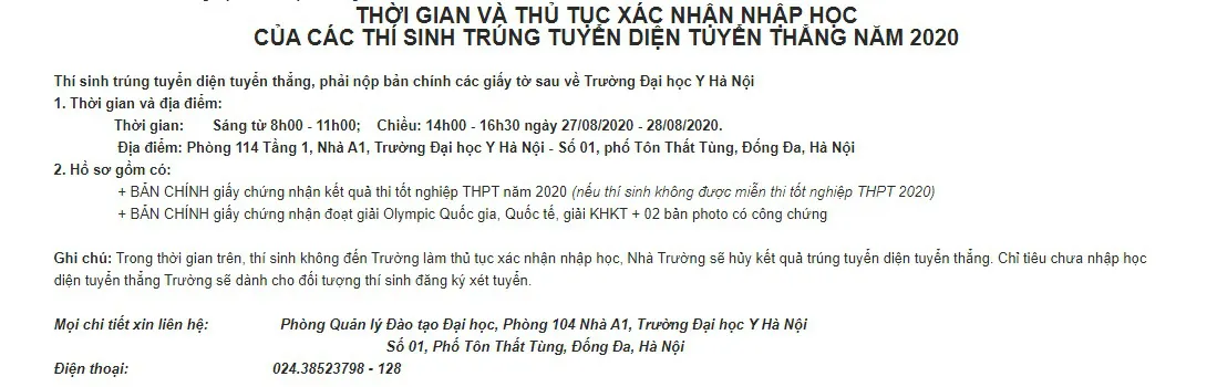 Đại học Y Hà Nội thông báo 94 thí sinh được tuyển thẳng năm 2020 - Ảnh 2.