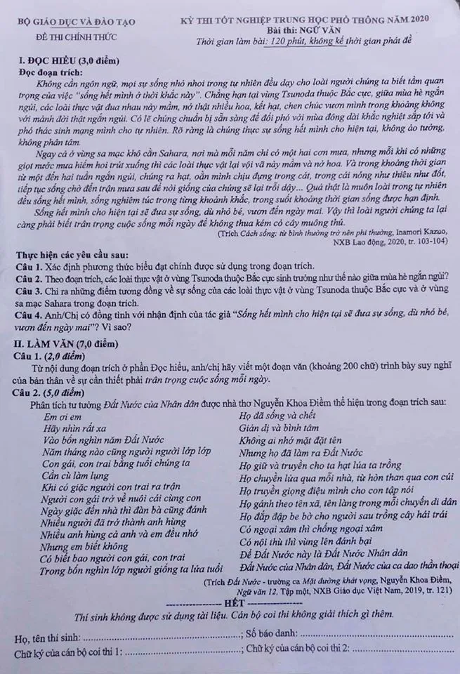 Đề thi Ngữ Văn tốt nghiệp THPT 2020 đợt 1: Đề dài nhưng vừa sức! - Ảnh 1.