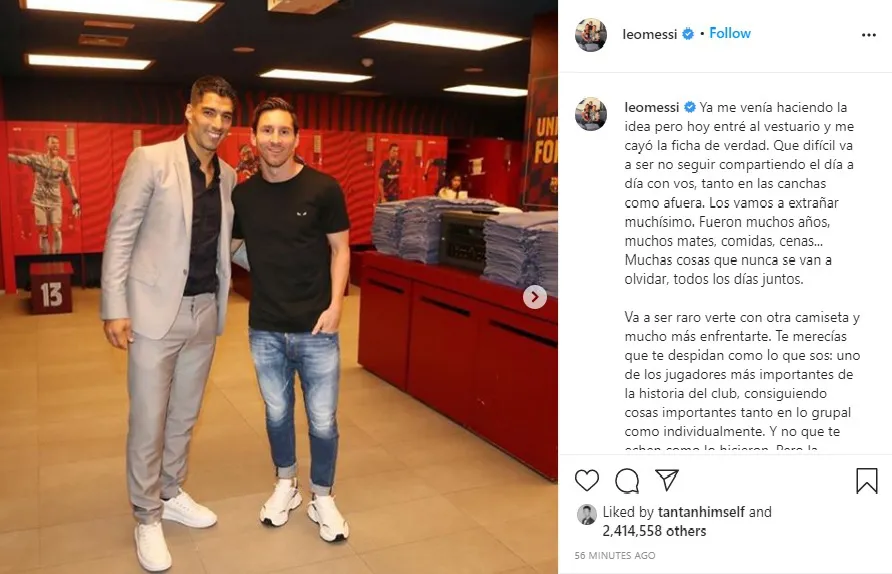 Messi viết t&acirc;m thư chia tay Suarez v&agrave; kh&ocirc;ng qu&ecirc;n chỉ tr&iacute;ch Barcelona - Ảnh 1.