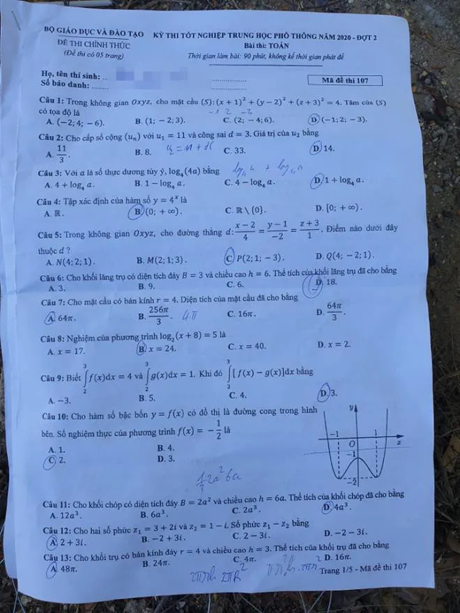 Đề thi Toán kỳ thi tốt nghiệp THPT năm 2020 đợt 2 - Ảnh 6.