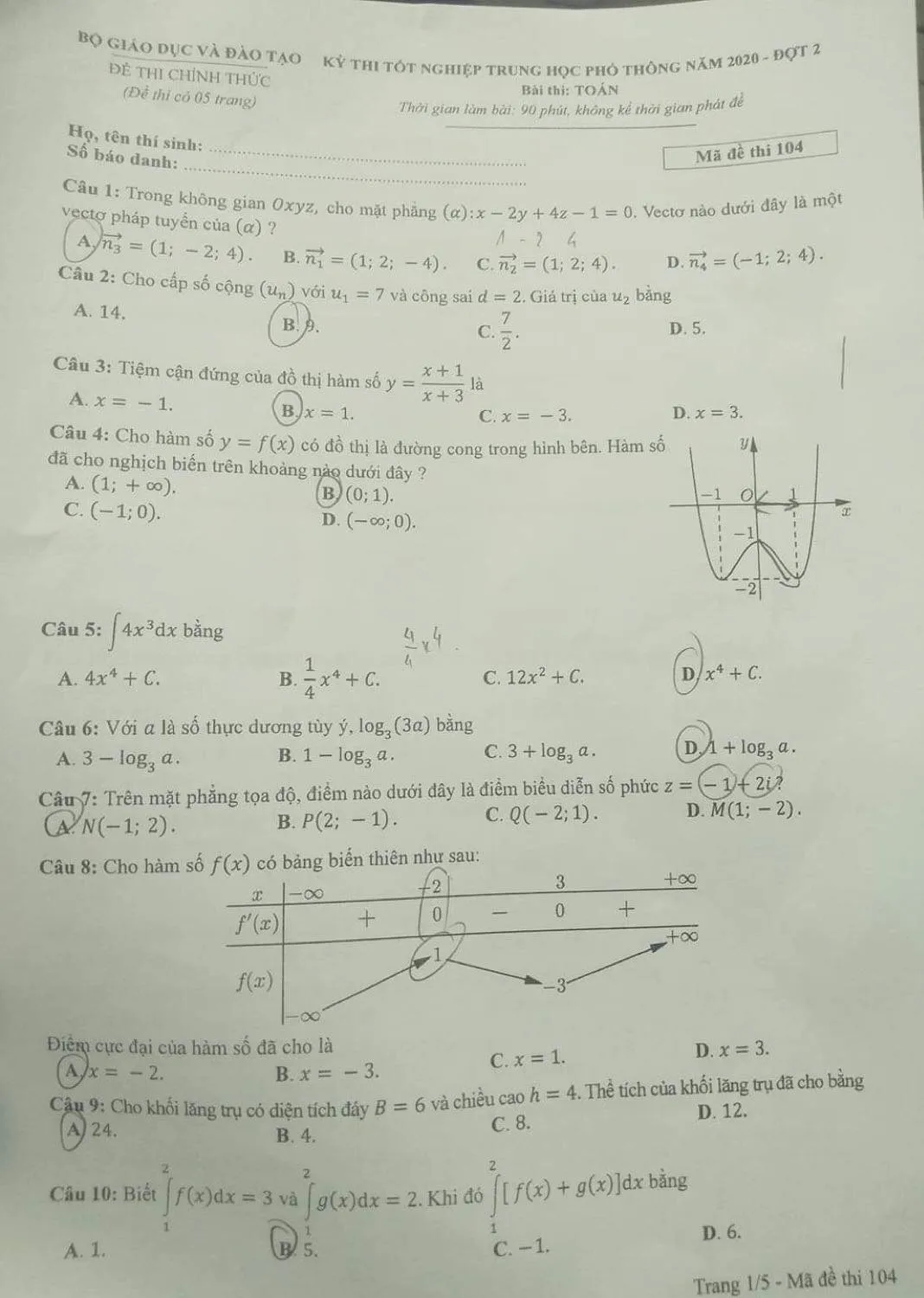 Đề thi Toán kỳ thi tốt nghiệp THPT năm 2020 đợt 2 - Ảnh 3.