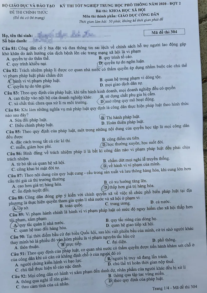 Đề thi tổ hợp Khoa học xã hội kỳ thi tốt nghiệp THPT đợt 2 - Ảnh 1.