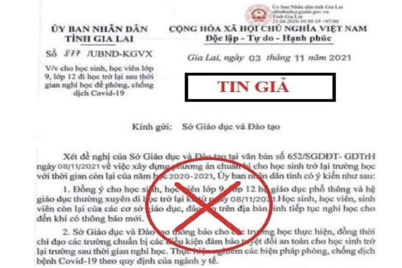 Văn bản về việc cho học sinh lớp 9, lớp 12 ở Gia Lai đi học trở lại là giả mạo - Ảnh 1.