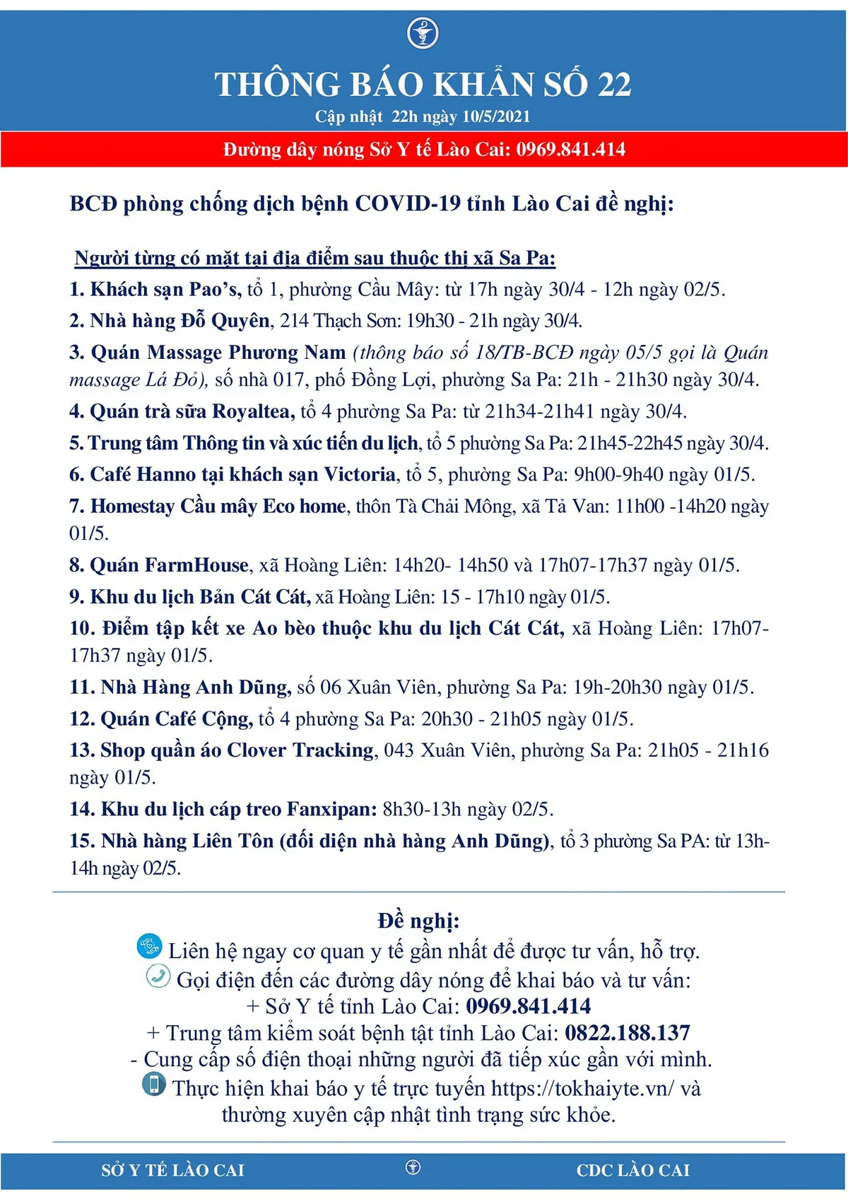 Tìm người đến 15 địa điểm liên quan ca bệnh COVID-19 tại Sa Pa - Ảnh 1. Tìm người đến 15 địa điểm liên quan ca bệnh COVID-19 tại Sa Pa - Ảnh 1.