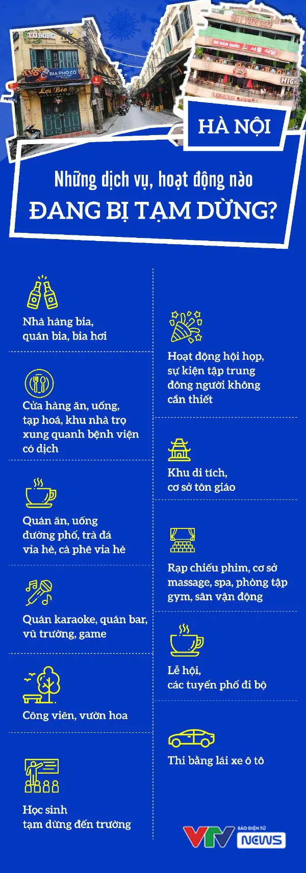 [INFOGRAPHIC] Những dịch vụ, hoạt động nào ở Hà Nội bị tạm dừng? - Ảnh 1.