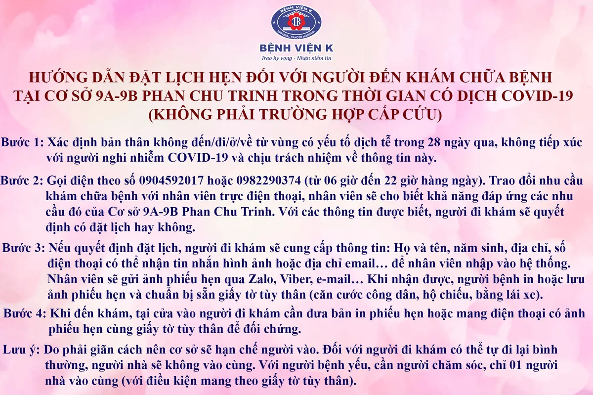 Người bệnh khi đi khám tại Bệnh viện K cơ sở Phan Chu Trinh, Tam Hiệp cần lưu ý gì? - Ảnh 1. Người bệnh khi đi khám tại Bệnh viện K cơ sở Phan Chu Trinh, Tam Hiệp cần lưu ý gì? - Ảnh 1.