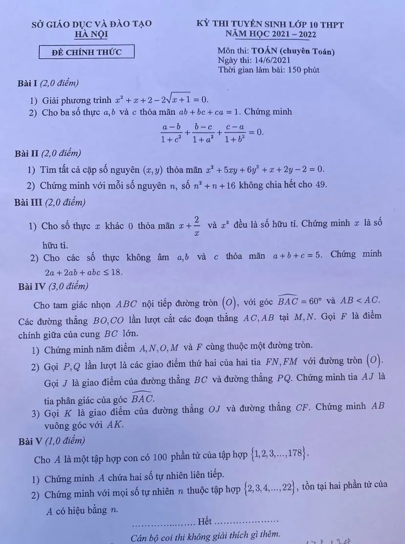 Đề thi vào lớp 10 chuyên Toán Hà Nội: Không dễ nhằn - Ảnh 1.